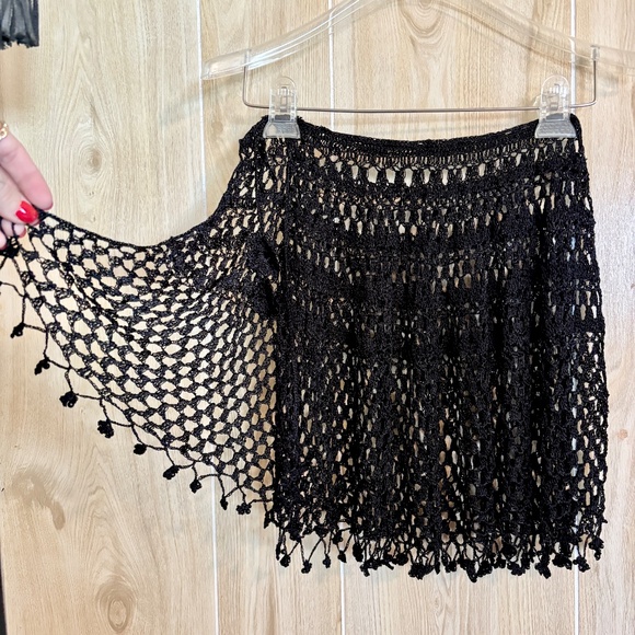 Vintage Black Crochet Bead Fringe Wrap 90s 2000s - Picture 6 of 9